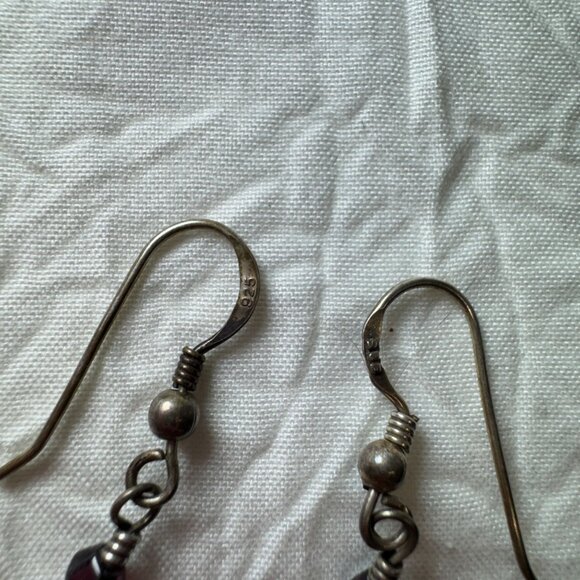 Handcrafted 925 Silver Love Heart Dangle Earrings With Beads Double sided - Picture 3 of 4
